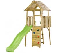 Tour de jeux bois wiki - toboggan, escalade, cabane, échelle marron TU