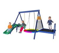 Tour de jeux d'extérieur avec toboggan et balançoire nid d'escalade, multifonction, avec trampoline, pour enfants à partir de 3 ans, aire de jeux de jardin avec balançoire en plastique réglable