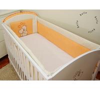 Tour de lit WALLES pour lit de taille 70x140 en 100% coton brodé avec un ours en peluche avec un cœur Orange