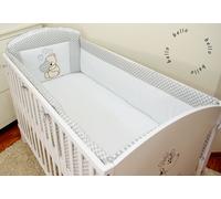 Tour de lit WALLES pour lit de taille 70x140 en 100% coton brodé avec un ours en peluche avec un cœur Gris