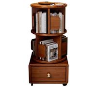 Tour de livre rotative verticale à 3 niveaux avec roulettes et tiroir - Étagère rotative compacte pour petits espaces Idéal pour les livres, DVD et fournitures de bureau