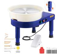 Tour de Potier de 35 cm-VEVOR-Roue de Poterie Vitesse Réglable 60-300 tr/min-Bassin Amovible-Pied de Levage Réglable-Bleu