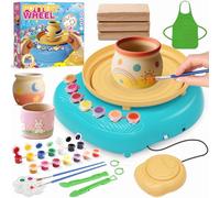 Tour de Potier Enfant 6-12 Ans, Kit Argile Autodurcissante et 12 Couleurs | Tour électrique pour débutants : modeler, sculpter, sécher 24-48 h et peindre avec outils, tablier, câble et guide illustré
