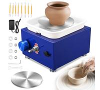 Tour de Potier, Kooeuru Tour Poterie 2000 tr/min Vitesse Réglable avec Plaques de 10/6,5 cm, Outils de Façonnage et Bassin Amovible, Tour Potier Poterie Enfant et Adultes (Bleu foncé)