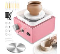 Tour de Potier, Kooeuru Tour Poterie 2000 tr/min Vitesse Réglable avec Plaques de 10/6,5 cm, Outils de Façonnage et Bassin Amovible, Tour Potier Poterie Enfant et Adultes (Rose)