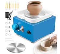 Tour de Potier, Kooeuru Tour Poterie 2000 tr/min Vitesse Réglable avec Plaques de 10/6,5 cm, Outils de Façonnage et Bassin Amovible, Tour Potier Poterie Enfant et Adultes (Bleu)