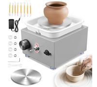 Tour de Potier, Kooeuru Tour Poterie 2000 tr/min Vitesse Réglable avec Plaques de 10/6,5 cm, Outils de Façonnage et Bassin Amovible, Tour Potier Poterie Enfant et Adultes (Gris)