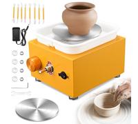 Tour de Potier, Kooeuru Tour Poterie 2000 tr/min Vitesse Réglable avec Plaques de 10/6,5 cm, Outils de Façonnage et Bassin Amovible, Tour Potier Poterie Enfant et Adultes (Jaune)