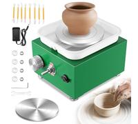 Tour de Potier, Kooeuru Tour Poterie 2000 tr/min Vitesse Réglable avec Plaques de 10/6,5 cm, Outils de Façonnage et Bassin Amovible, Tour Potier Poterie Enfant et Adultes (Vert)