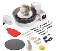 VEVOR Tour de Potier avec 2 Plateaux Tournants 28 cm et 36 cm, Roue de Poterie Électrique 450 W, pour Débutants Loisirs Créatifs en Argile, Vitesse Réglable 30-300 tr/min, avec Pédale, Blanc