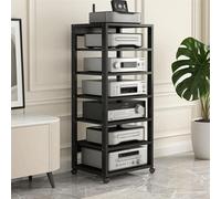 Tour de Rack Audio Meuble multimédia AV à 7 Niveaux, Tour Audio de 1,27 m de Haut, avec étagère réglable, Meuble TV d'angle, Supports stéréo Modernes(Noir)