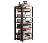 Tour de Rack Audio Support Audio en métal, étagère for Console de Jeux vidéo avec étagère en Bois réglable, Meuble de Rangement for Composants stéréo for Home cinéma(Red)