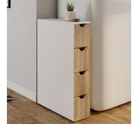 Tour de rangement 4 tiroirs wilo sur roulettes colonne gain de place blanc et façon hêtre Blanc