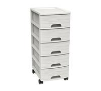 Tour de rangement 5 tiroirs A4 à roulettes moderne - Blanc