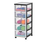 Tour de Rangement à Roulettes 5 Tiroirs Plastique Noir - Caisson Bureau Compact Ouverture Facile sans BPA pour Chambre et Bureau