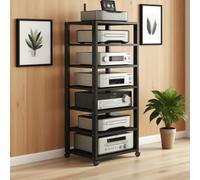 Tour de rangement audio réglable pour lecteur CD et récepteur stéréo avec étagères en bois, capacité de 100 kg, support d'affichage élégant pour équipement audiovisuel, rouge