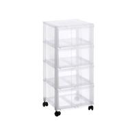 Sundis Modulo, Tour de Rangement en Plastique Transparent, avec roulettes, 4 Grands tiroirs, Hauteur 85 cm, idéale Rangement Bureau, Cours, Documents, Fournitures, Accessoires