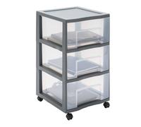 Sundis Tour de rangement Tag Tower XL – gris, 3 grands tiroirs transparents, 64,5 cm, roulettes