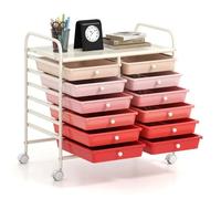 Tour De Rangement Costway-12 Tiroirs Amovibles-Chariot Auxiliaire Avec Roues Bloquantes Et Poignées-Cadre En Métal-Rose Dégradé Multicolore