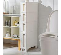Tour de rangement de salle de bain fine à 4 tiroirs avec roulettes, armoire d'angle de grande capacité pour rangement latéral des toilettes, organiseur de remplissage pour petits espaces, sans