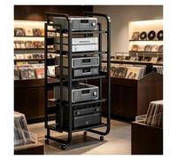 Tour De Rangement Media Moderne Noire 5Niveaux,Rack AV Mobile Roulettes | Support Audio À Étagères Réglables Pour Hifi Salon,Lecteur DVD, Meuble Organisateur Home
