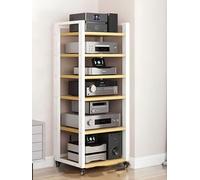 Tour de rangement moderne à 6 niveaux avec roulettes - Armoire Hi-Fi robuste pour divertissement à domicile - Rack multimédia pour DVD - Finition noir/blanc