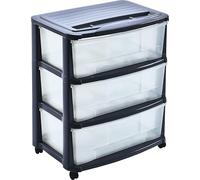Tour de Rangement Plastique Anthracite - 3 Grands Tiroirs Maxi Transparents - avec Roulettes - Hauteur 64 cm - Fabriqué en France - Idéal pour Bureau, Maison et Organisation - M home by Mazzei Mondex