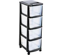 Tour de Rangement Plastique - Anthracite - 4 Grands Tiroirs Transparents - avec Roulettes - Hauteur 84 cm - Fabriqué en France - Idéal pour Bureau, Maison et Organisation - M home by Mazzei Mondex