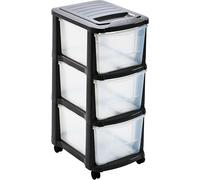 Tour de Rangement Plastique Gris Anthracite - 3 Grands Tiroirs Transparents - avec Roulettes - Hauteur 65 cm - Fabriqué en France - Idéal pour Bureau, Maison et Organisation - M home by Mazzei Mondex