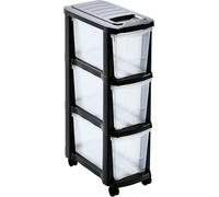 Tour de Rangement Plastique Gris Anthracite - 3 Tiroirs Transparents - avec Roulettes - Hauteur 65 cm - Fabriqué en France - Idéal pour Bureau, Maison et Organisation - M home by Mazzei Mondex