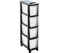 Tour de Rangement Plastique Gris Anthracite - 4 Tiroirs Transparents - avec Roulettes - Hauteur 65 cm - Fabriqué en France - Idéal pour Bureau, Maison et Organisation - M home by Mazzei Mondex