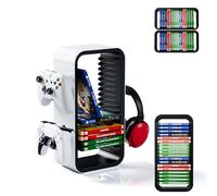 Tour de rangement universelle « Pro » - Jusqu'à 18 jeux - Avec support de manette pour 4 consoles - Accessoires de jeu pour PS5, PS4, PS3, Xbox, Switch, Blue Ray, DVD