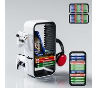 Tour de rangement universelle « Pro » - Jusqu'à 18 jeux - Avec support de manette pour 4 consoles - Accessoires de jeu pour PS5, PS4, PS3, Xbox, Switch, Blue Ray, DVD