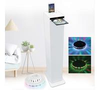 Tour de son blanche 60W avec lecteur CD, Bluetooth, FM et USB, télécommande, Jeu de lumière OVNI LED BLANC