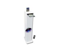 gef-roy Enceinte Colonne Blanche avec Lecteur CD, Bluetooth, FM et USB, 60W, télécommande, Jeu de lumière OVNI LED