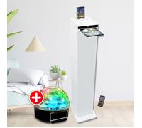 Tour de Son HiFi Blanche avec Lecteur CD, Bluetooth, Radio FM USB, 60W, Téléco, Jeu de lumière Boule LED, Colonne Chambre Salon