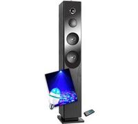 Enceinte colonne Inovalley HP33-CD Blacktower, avec lecteur CD, Bluetooth, FM et USB, 100W, télécommande, Ampoule DIAMS LED