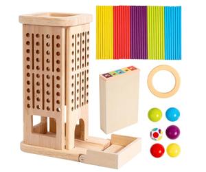 Tour de stratégie en bois - Bâtons de pick-up numérotés de 15,2 cm - Jeu de puzzle - Jouet d'entraînement du cerveau avec cube à roulettes - Divertissement pour développer des compétences pour les