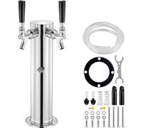 Tour de tirage de bière en acier inoxydable - Double robinets de tirage - Kit tour de tirage de bière avec tuyaux prémontés - Robinets de tirage à fermeture automatique - Idéal pour les fêtes, bars, p