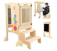 Tour d'escabeau d'apprentissage pliable, tableau noir et filet de sécurité avec escabeau léger, hauteur réglable, protection contre l'inclinaison à 360 °