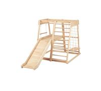 Sunny Mickie Tour d'escalade avec toboggan, balançoire et échelle de corde en bois naturel | Structure d'escalade d'intérieur pour enfants avec toboggan réversible | Jouet Montessori