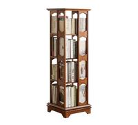 Tour d'étagère rotative à 360°, nizer de rangement en bois pour petits espaces, bibliothèque d'angle autoportante pour enfants et adultes - Finition noyer, 4 niveaux, 46,6 x 46,6 x 144,8 cm