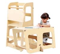Tour d'Observation Enfant Montessori Convertible en Bureau - Tour d'apprentissage - Tour Observation Tabouret Haut pour Enfant 12 Mois à 6 Ans. (Bois Naturel)