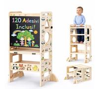 Tour d'Observation Enfant Pliable d' Apprentissage 3 en 1 en Bois - Marche Pied Montessori Stable, Tableau et Table dès 18 Mois pour Stimuler Autonomie et Créativité (120 Autocollants Inclus)