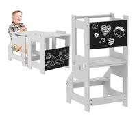 Tour d'observation enfant - tour d'apprentissage - 3 en 1 - avec barreau, hauts rebords de sécurité et tableau noir - gris