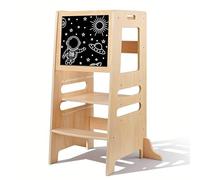 Tour d'Observation Montessori en Bois pour Enfants, Tabouret d'apprentissage Réglable en Hauteur pour 1-5 Ans, Aide de Cuisine avec Barrière de Sécurité pour Cuisine et Salle de Bain