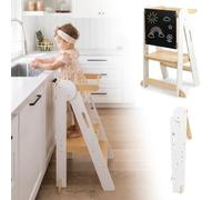 Tour d'observation Montessori Pliable Enfant avec 3 Hauteurs Réglables | Tour d'apprentissage en Bois,Rails de Sécurité, Facile à Assembler, Anti-Basculement pour Cuisine et Salle de Bain, Blanc