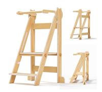 Tour d'observation Montessori Pliable, Tour Peu encombrante pour Les Enfants de 1 à 5 Ans Bois Naturel Aide-Cuisine (capacité de 50 kg)