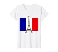 Tour Eiffel avec Drapeau français T-Shirt Graphique avec Valeur, Femme, Blanc, L