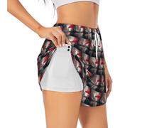 Tour Eiffel avec parapluie rouge imprimé short de sport double couche pour femme pour gym, yoga, course à pied, vélo avec poches S-XXL, blanc, Taille S